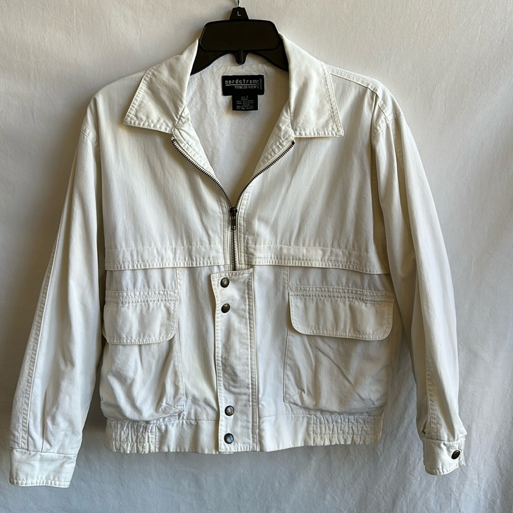 Nordstrom Point of View cream zip-up utility jacket, size S